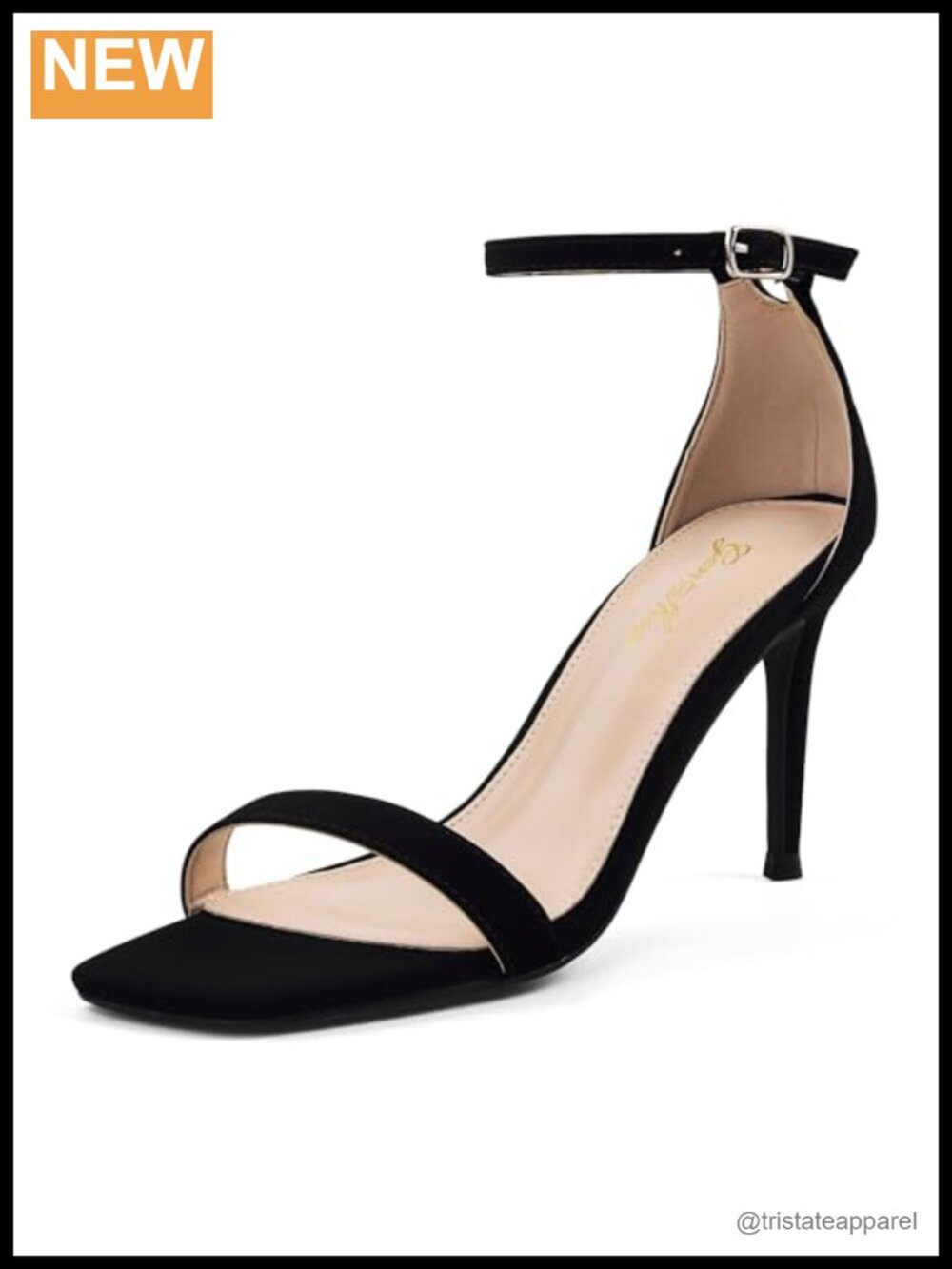 Women's Strappy Stiletto Heeled Sandals Square Open Toe Ankle Strap Buckle
